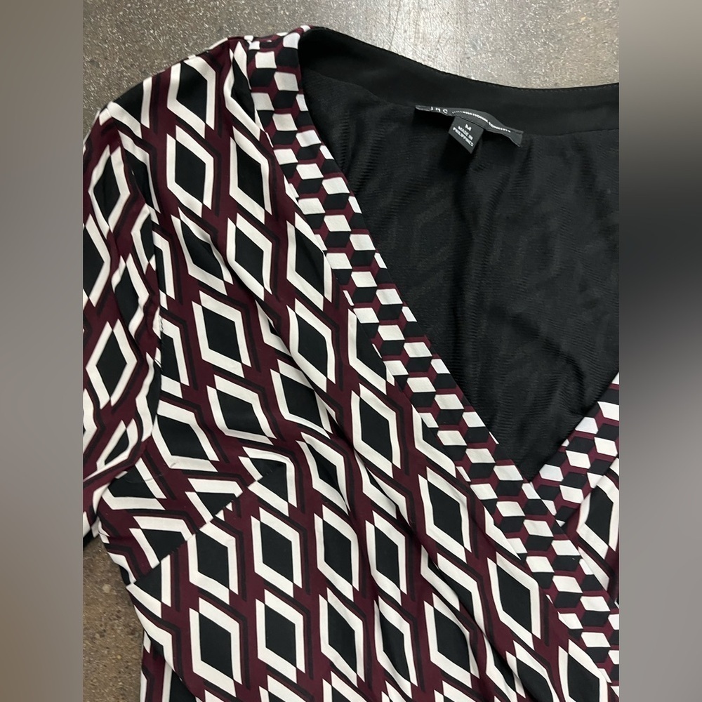 INC International Concepts Black and White Wrap Dress with V-Neck - Picture 2 of 8